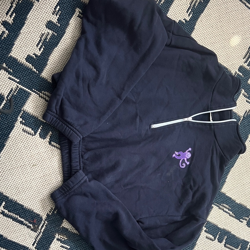 Navy Quarter-Zip Sweatshirt with Purple roller rabbit monkey Logo